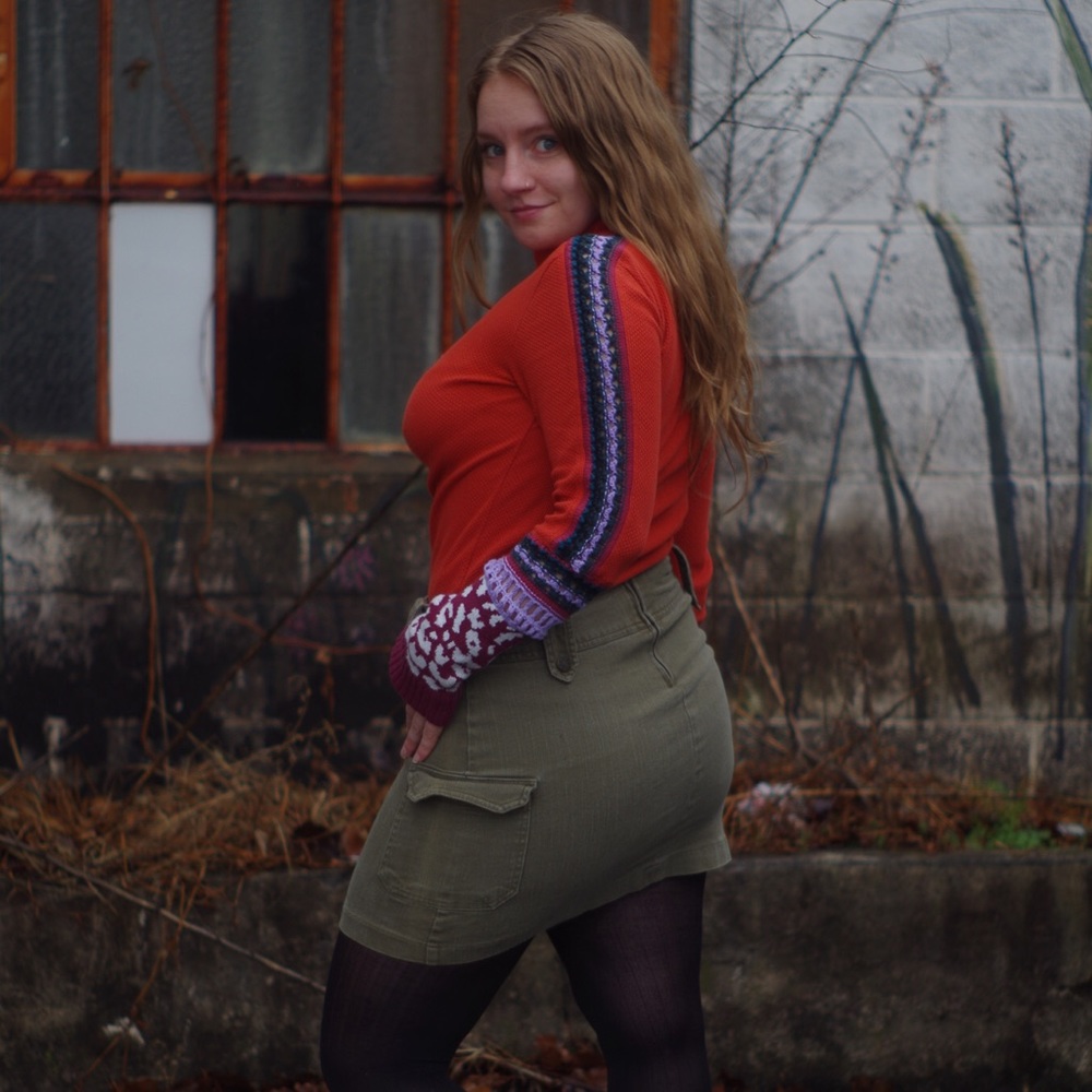 Green Denim Mini Skirt